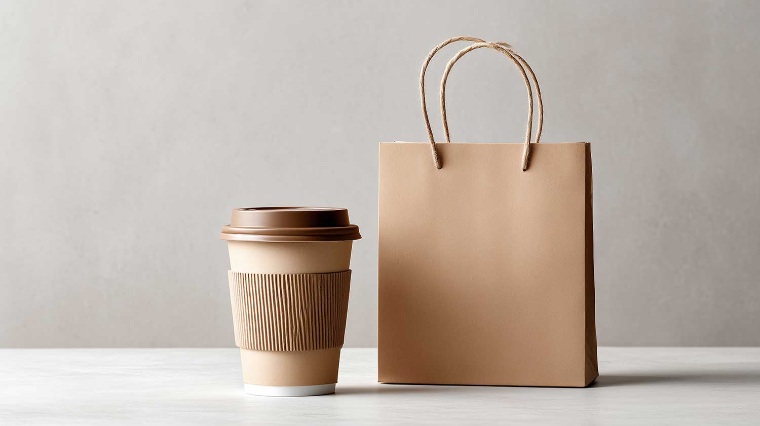 テイクアウト用の紙袋とコーヒーカップ